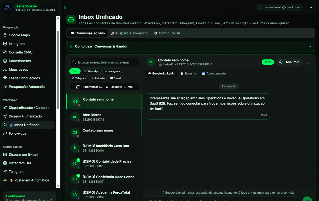 Follow-ups D+0/+3/+7/+14 — Cadência automática multicanal pra todo lead que não respondeu.